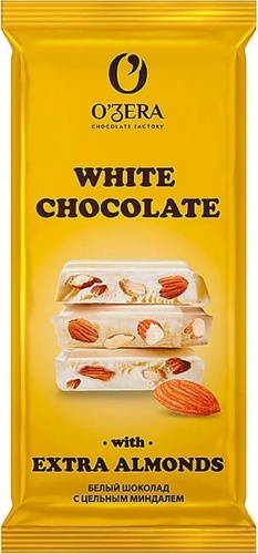 Шоколад O`Zera белый цел.минд.White& Extra Almond 90г