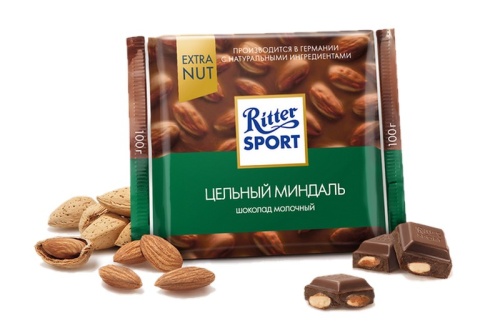 Шоколад Риттер Спорт молочный с цельным миндалём 100г