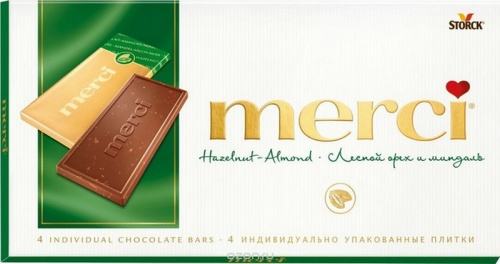 Шоколад МЕРСИ молочный с орехом и миндалем 100г
