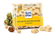 Шоколад Риттер Спорт белый Цельный лесной орех и хлопья 100г
