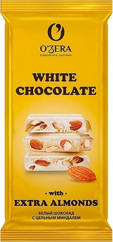 Шоколад O`Zera белый цел.минд.White& Extra Almond 90г Шоколад O`Zera белый цел.минд.White& Extra Almond 90г